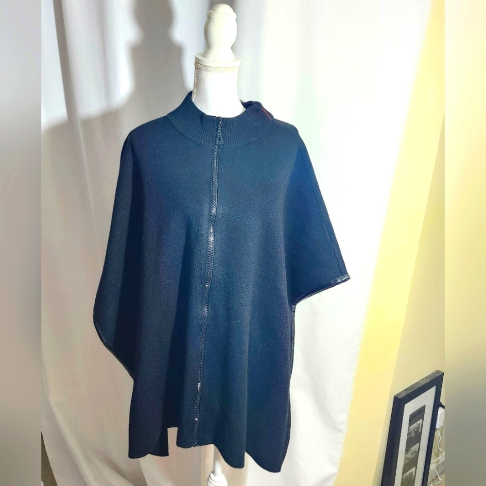 Chico's Embellished Black Zipper Sweater Ruana L/XL